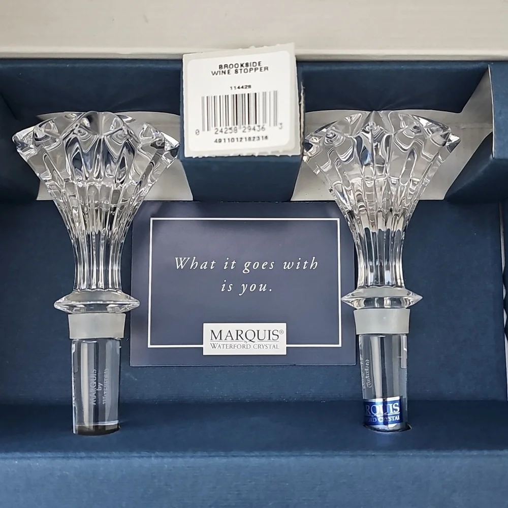 VTG Y2K Marquis by Waterford Brookside Pattern Crystal Wine Bottle Stoppers NWT